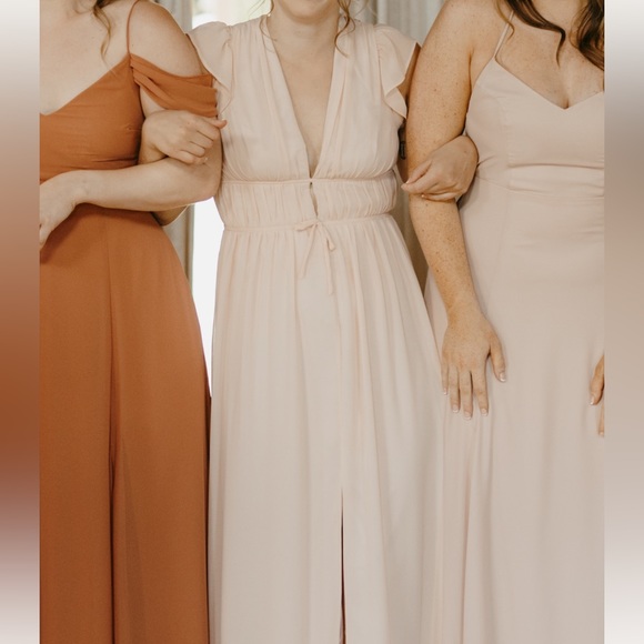 Lulus I’m All Yours Blush Ruffle Light Pale Pink Bridesmaid Dress Maxi V-Neck S - Picture 3 of 11